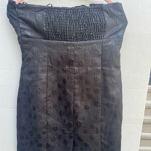 Chic Black Strapless Textured Polka D ot Dress